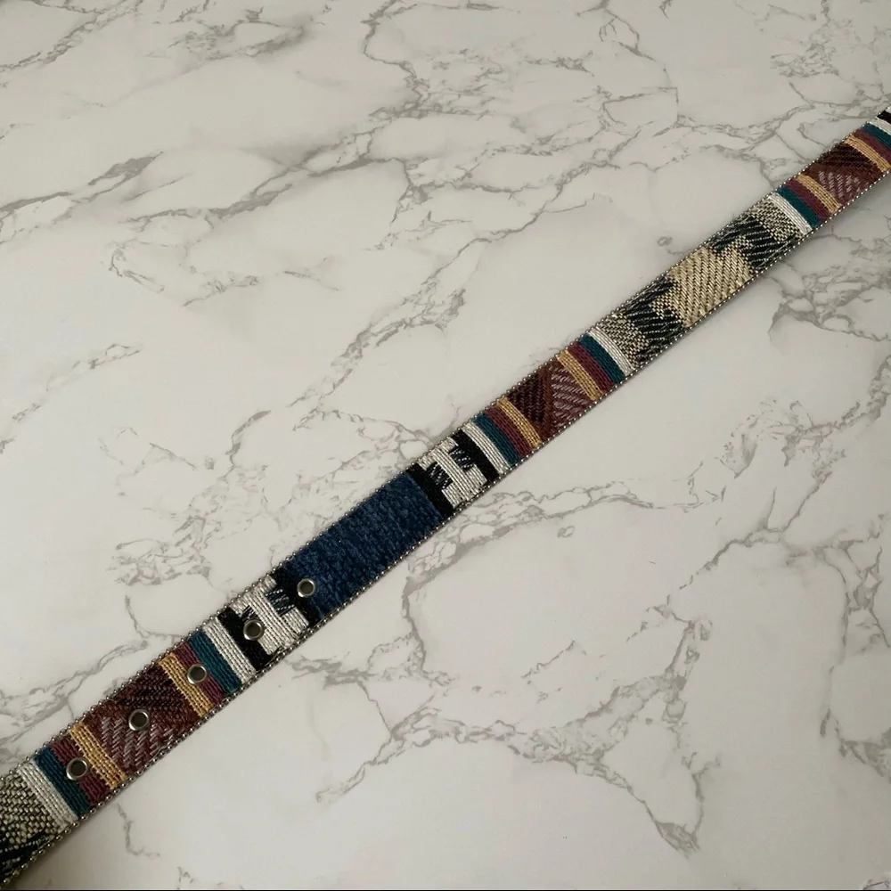 Vintage Elite | Blue Woven Fabric Tapestry Belt - Picture 10 of 11